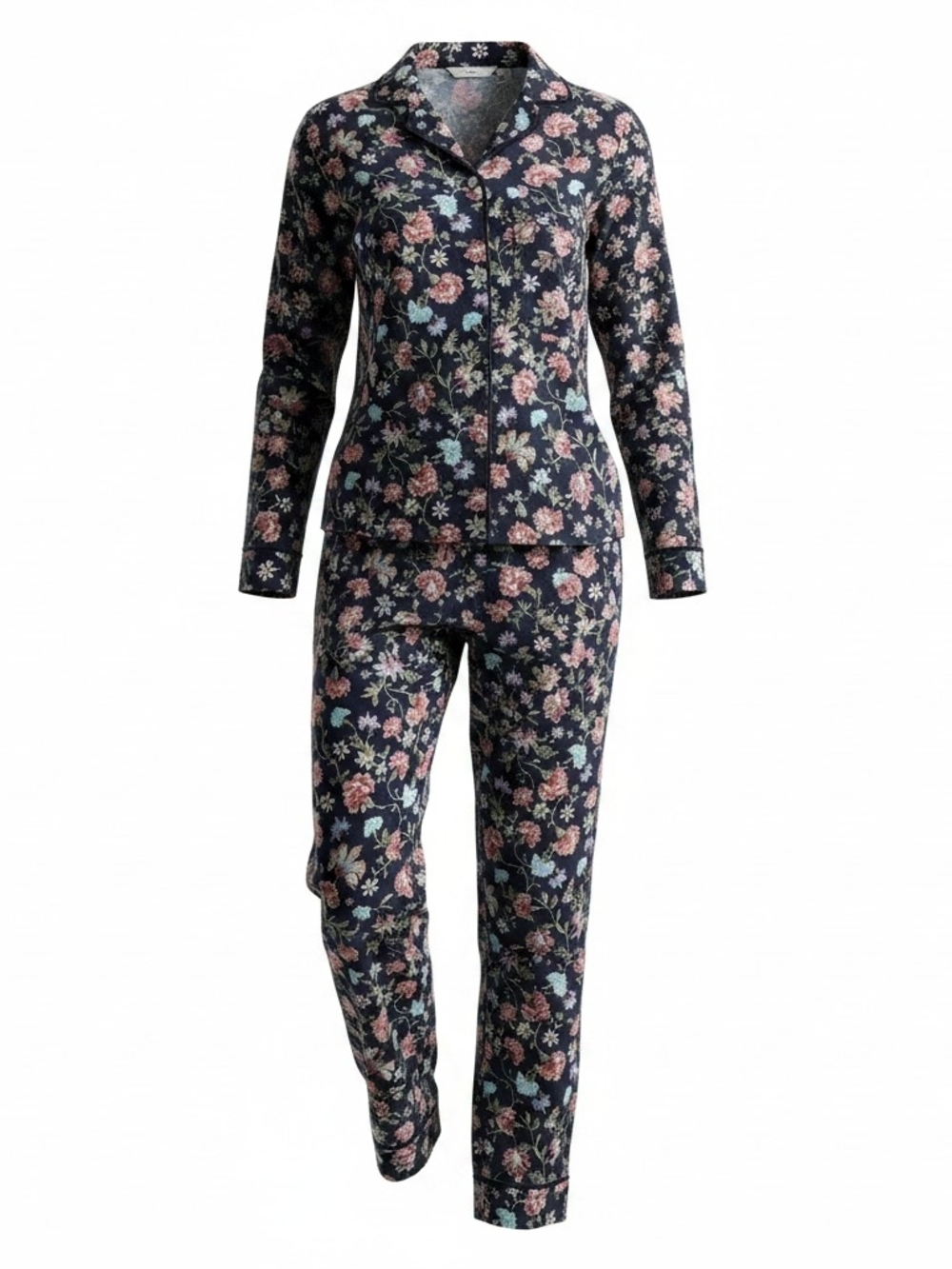 LAUREN RALPH LAUREN | Long Sleeve Notch Collar Pajamas Black Floral Print | S